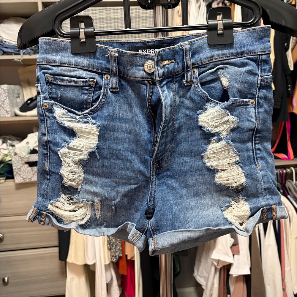 Express Women's Ripped Blue Jean Shorts